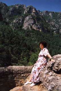 Aussicht von den hoch ber dem Tarn aufragenden Felsen: Christine